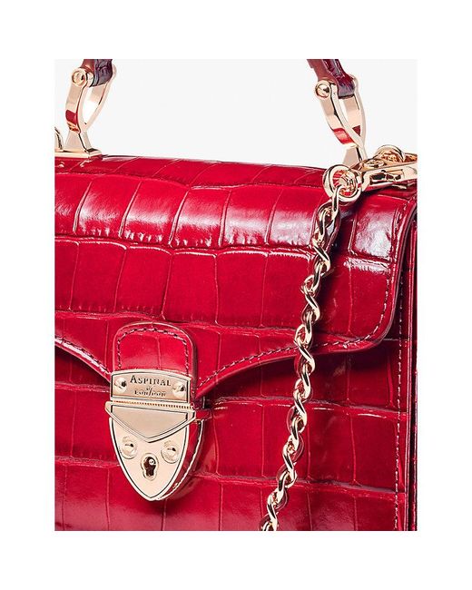 Aspinal Red Mayfair Mini Croc-embossed Leather Shoulder Bag