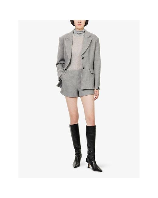 The Couture Club Gray Herringbone High-Rise Woven Shorts