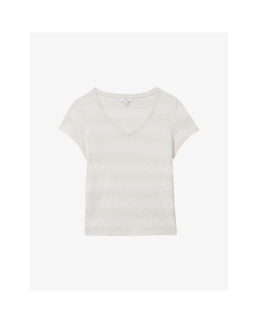 Reiss White Nola Subtle-stripe Cotton-blend T-shirt