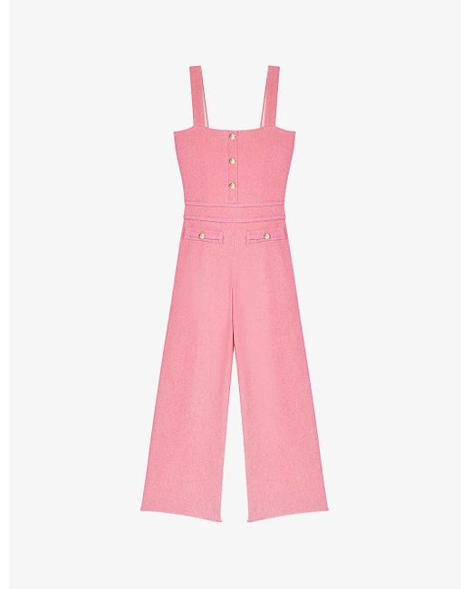 Maje Buttoned Wideleg Tweed Jumpsuit in Pink Lyst