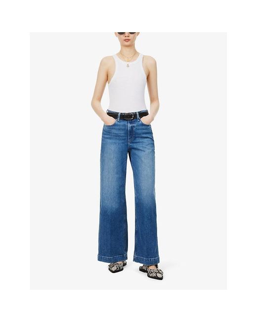 PAIGE Blue Harper Wide-leg High-rise Organic Denim-blend Jeans