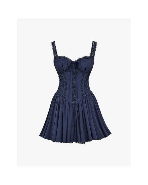 House Of Cb Blue French Vy Pietra Corseted Cotton-blend Mini Dress