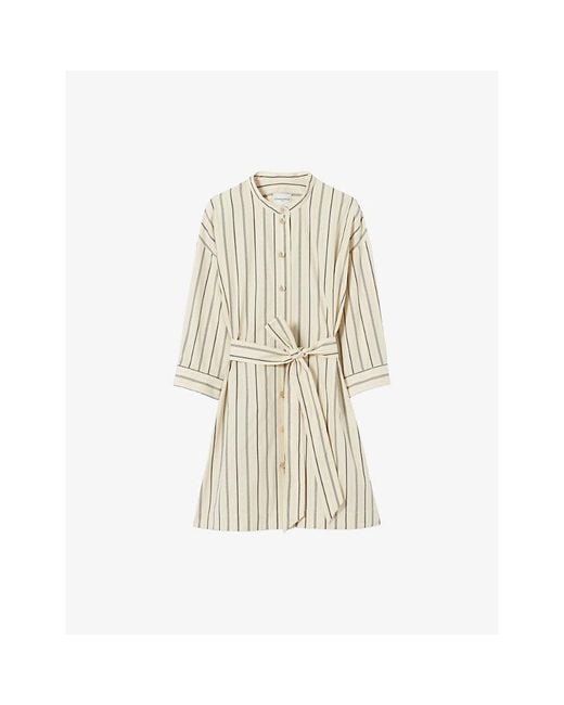 Claudie Pierlot Natural Striped Tie-Waist Cotton Mini Dress