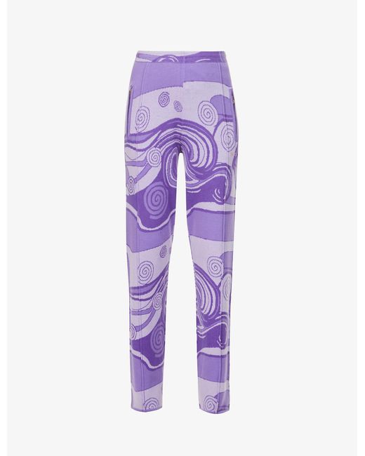 House Of Sunny Purple Skies Patterned Straight-leg High-rise Knitted jogging Bottoms
