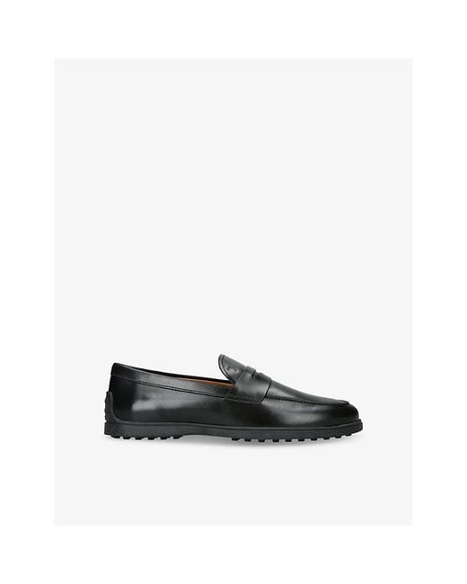 Tod's Black Mocassino Gomma Leather Loafers for men