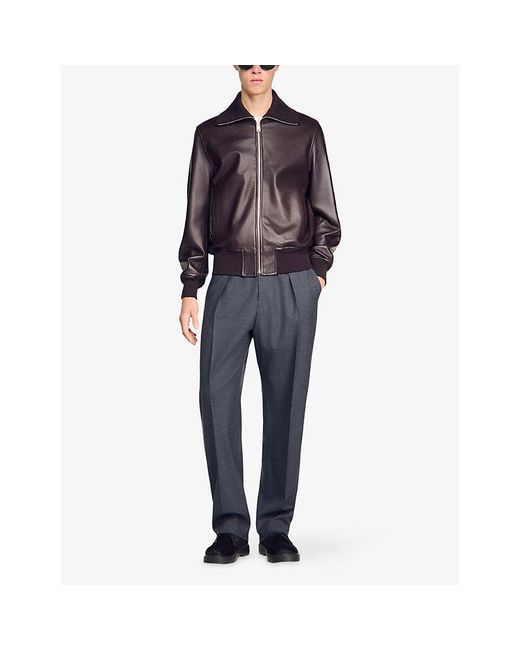 Sandro Purple Zipped Regular-Fit Leather Jacket for men
