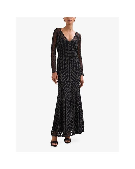 Phase Eight Black Marie Tapework Mesh Maxi Dress
