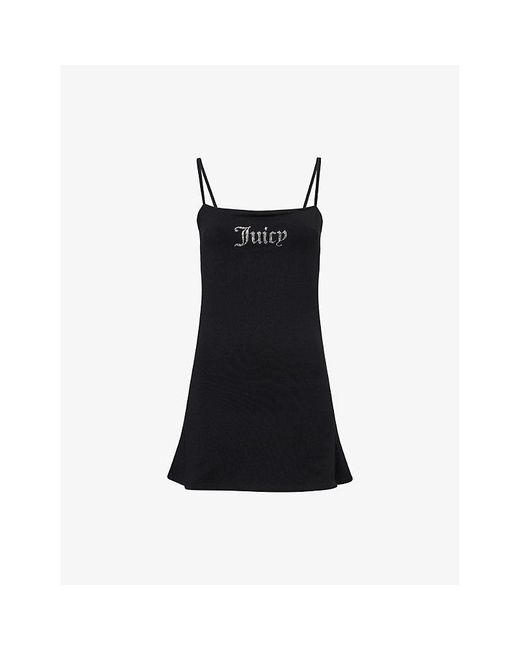 Juicy Couture Black Hayley Rhinestone-Branding Stretch-Woven Mini Dress
