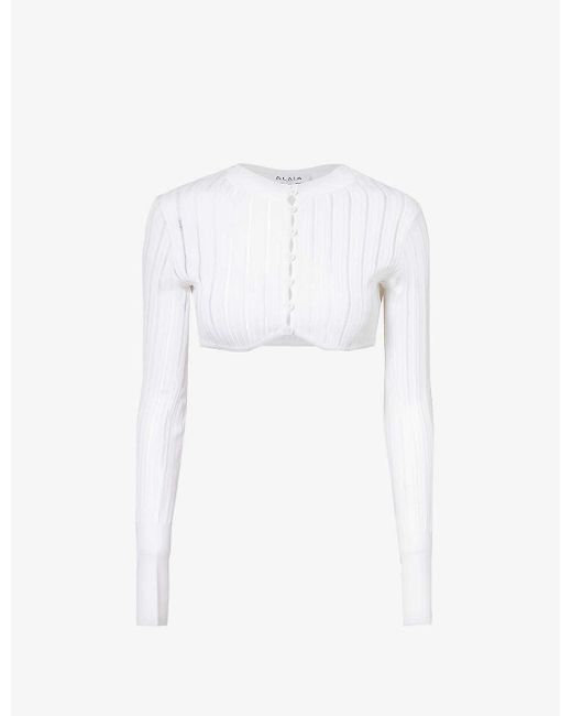 Alaïa White Slim-fit Round-neck Knitted Cardigan