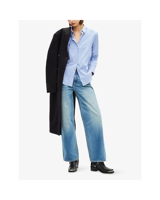 The Kooples Blue Logo-Embroidered Long-Sleeve Cotton Shirt