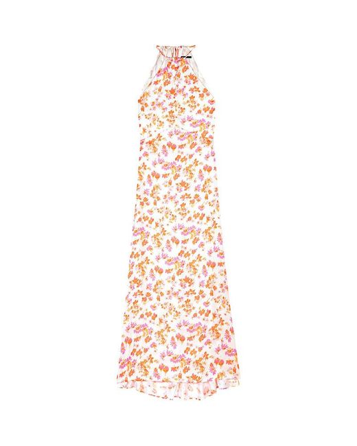 Maje White Floral-pattern Drawstring-neck Satin Maxi Dress