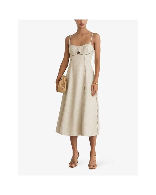 Reiss White Sage Cut-Out Linen-Blend Midi Dress