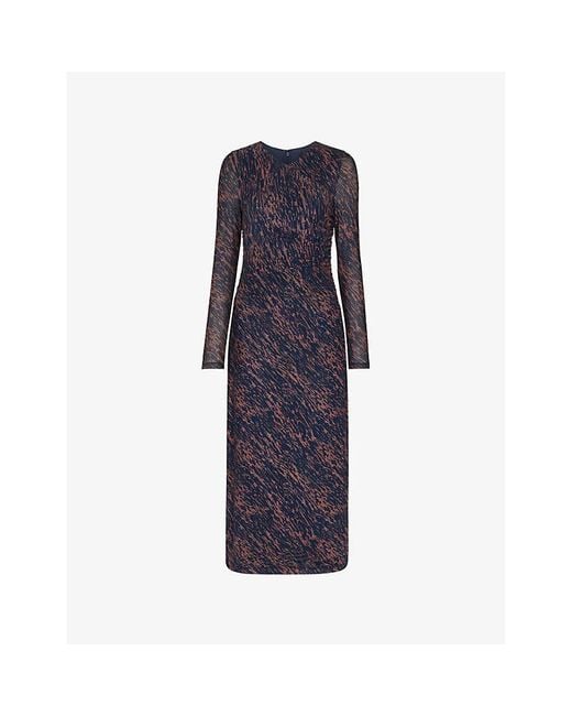 Whistles Blue Abstract Marks Mesh Midi Dress