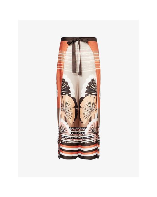 Max Mara Natural Blasone Abstract-pattern Wide-leg High-rise Woven Trousers