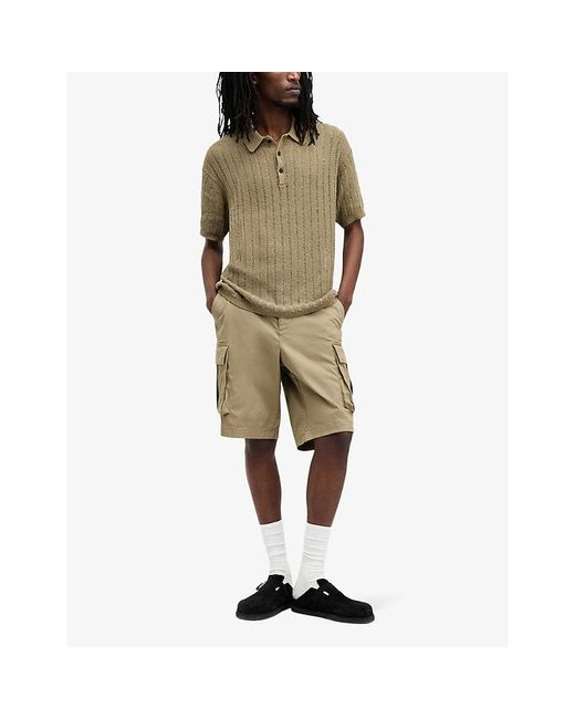 AllSaints Millar Ribbed Stretch knit Polo Shirt X in Natural for Men Lyst UK