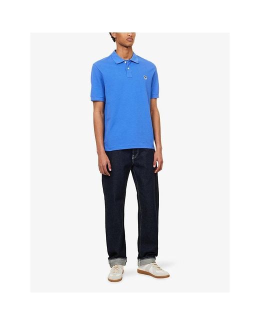 Paul Smith Blue Zebra-Embroidered Short-Sleeve Cotton Polo Shirt for men