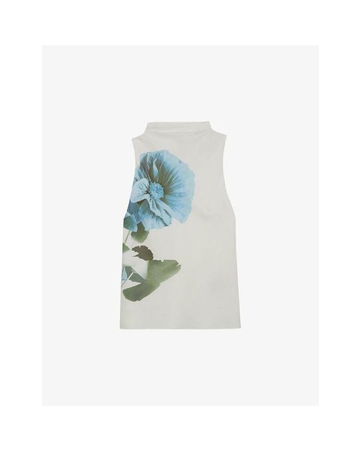 Ted Baker Blue Setsuko Graphic-print High-neck Woven Top