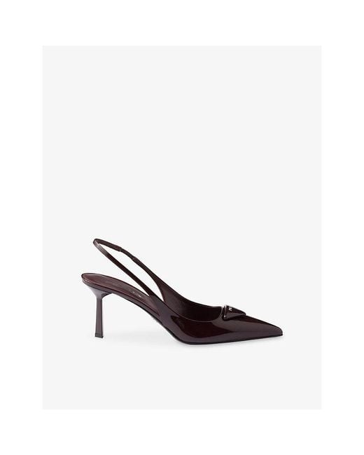 Prada White Triangle-Logo Patent-Leather Slingback Courts