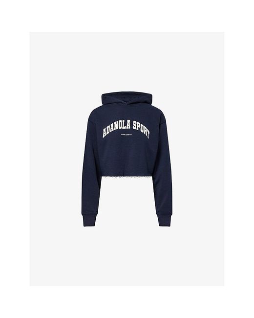ADANOLA Blue Raw-Hem Crop Cotton-Blend Hoody
