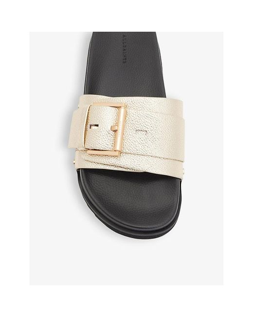 AllSaints White Ellie Buckle-embellished Metallic-leather Sandals