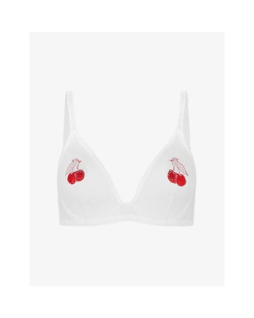 Agent Provocateur White Perri Cherry-Embroidered Tulle Bra