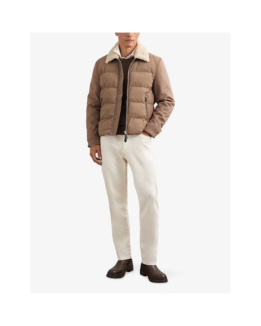 Reiss Brown Maximus Wool-Sleeve Quilted Nylon Puffer Jacket for men