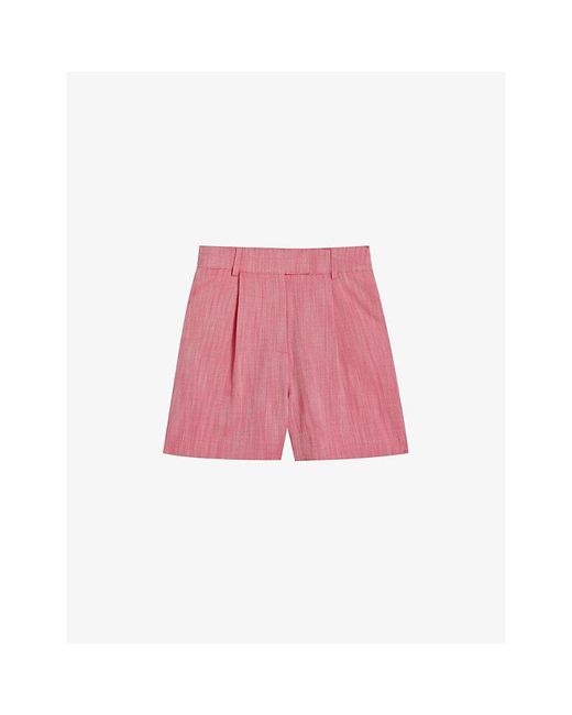 Ted Baker Pink Hirokos Pleated High-rise Stretch-woven Shorts