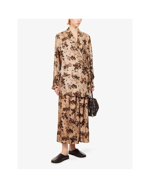 Uma Wang Natural Gillian Floral Cotton Midi Skirt