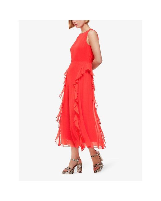 Whistles Red Nellie Frill-trim Woven Midi Dress
