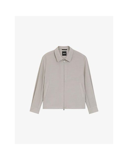 Boss Gray Collared Relaxed-Fit Wool Jacket for men