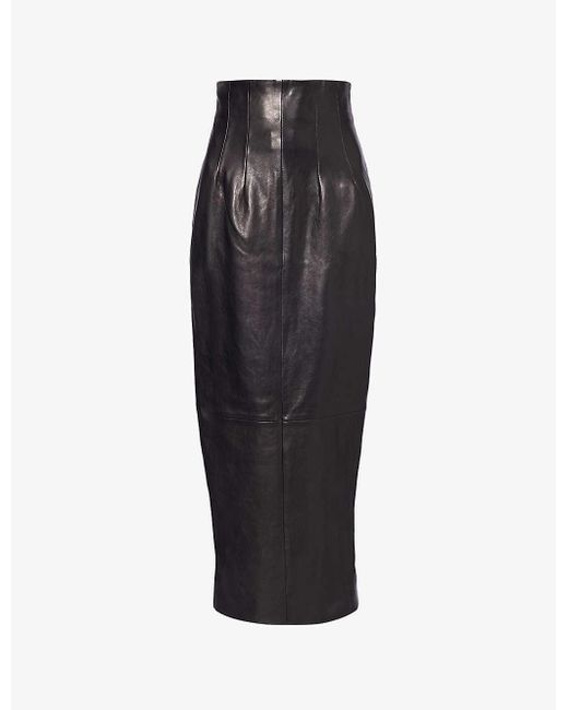 Khaite Black Ruddy Slim-fit Leather Midi Pencil Skirt