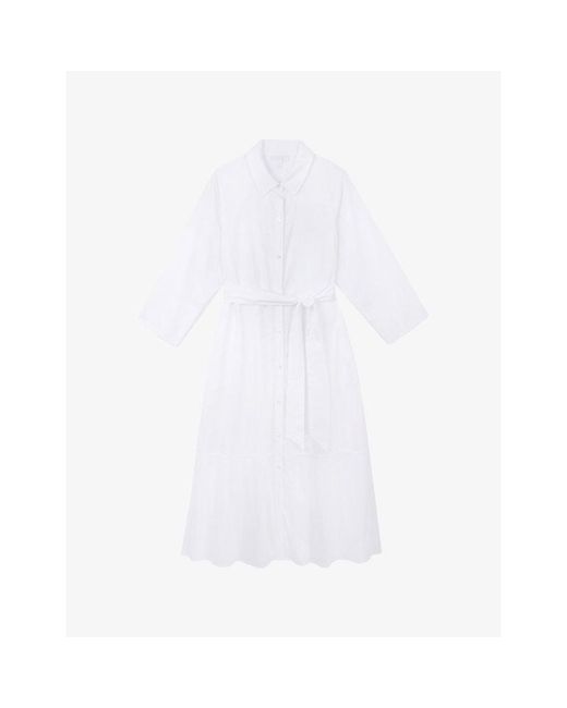 The White Company White Collared Curved-Hem Cotton-Poplin Midi Dress