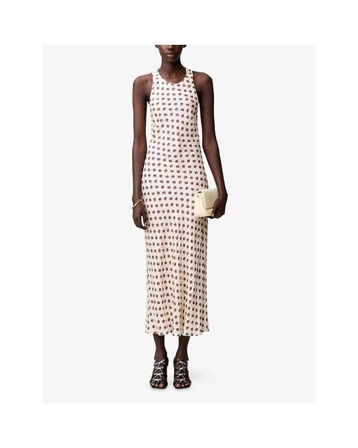 Claudie Pierlot White Floral-Print Sleeveless Satin Maxi Dress