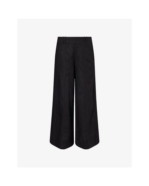 ME+EM Black Wide-Leg Crease-Less Linen-Blend Trousers