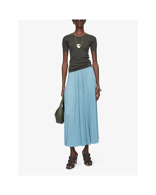 Joseph Blue Rabat Pleated Maxi Satin Skirt