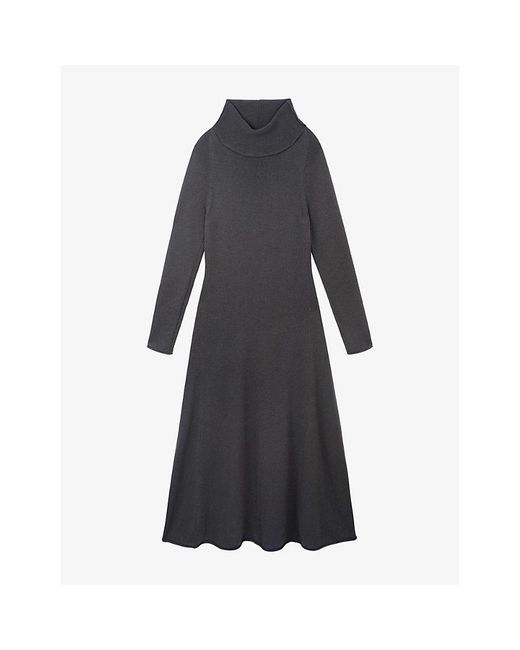 The White Company Black Funnel-Neck Long-Sleeve Wool And Cashmere-Blend Maxi Dress