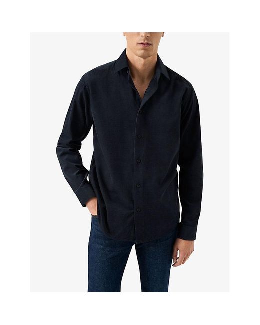Eton of Sweden Blue Solid Corduroy Casual-Fit Cotton Shirt for men