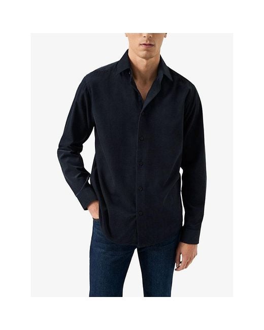 Eton of Sweden Blue Solid Corduroy Casual-Fit Cotton Shirt for men