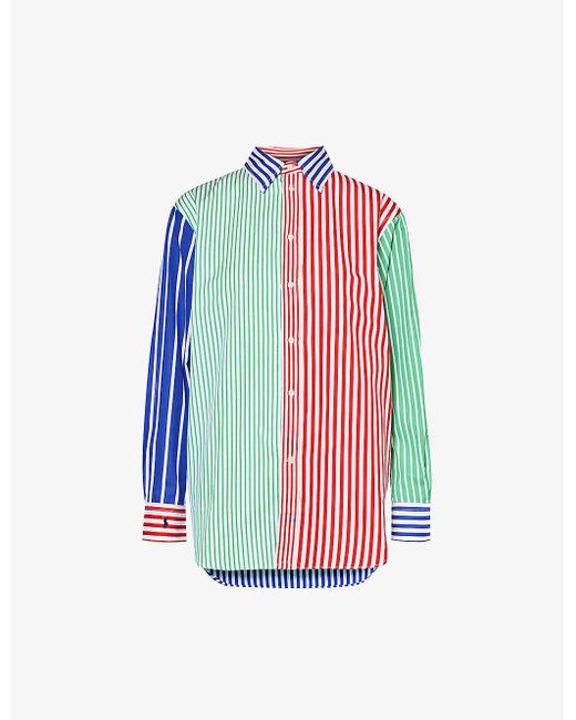 Polo Ralph Lauren White Panelled Stripe-pattern Cotton Shirt