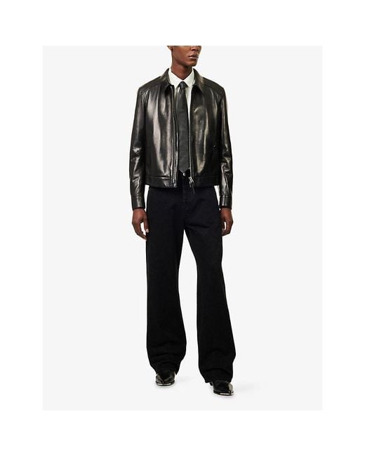 Tom Ford Black Slim-Fit Collared Leather Jacket for men