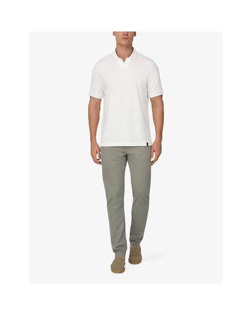 Boggi White Contrast-Trim Open-Collar Cotton-Blend Piqué Polo Shirt for men