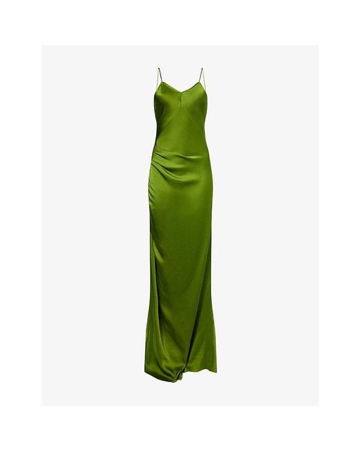 Victoria Beckham Green Draped Backless Satin Maxi Dress