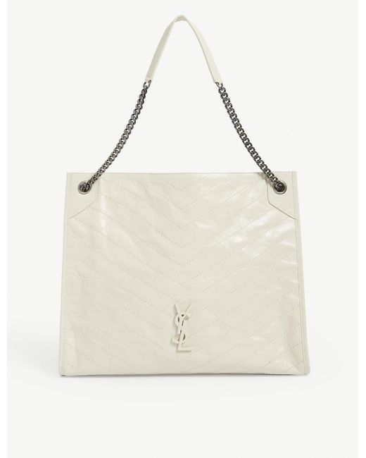 Saint Laurent White Niki Large Leather Monogram Shopper Bag