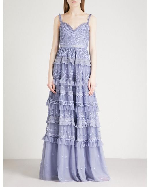 Needle & Thread Blue Iris Cami Embroidered Tulle Gown