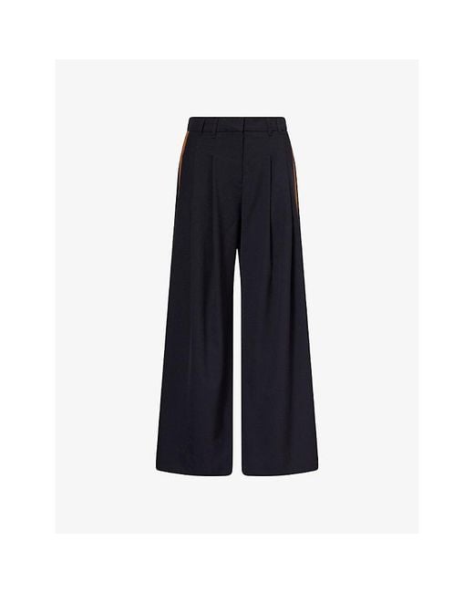 ME+EM Blue Side-Stripe Wide-Leg Wool-Blend Trousers