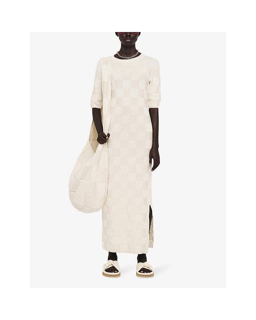 Joseph White Vichy Slim-fit Textured Silk And Cotton-blend Maxi Dress