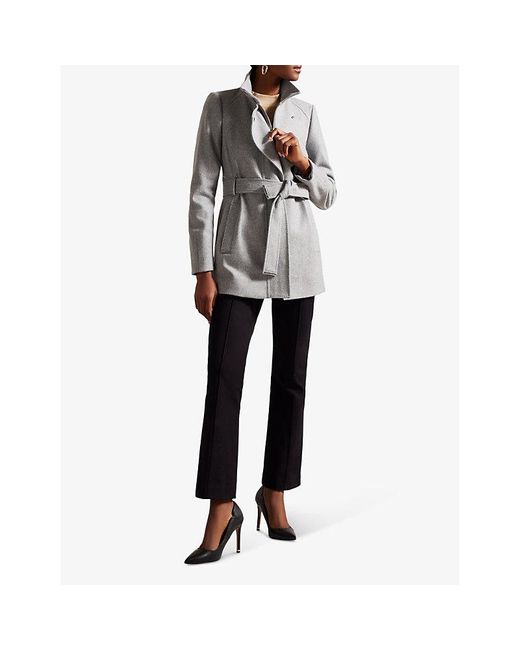 Ted Baker Gray Icombis Funnel-neck Wool-blend Coat