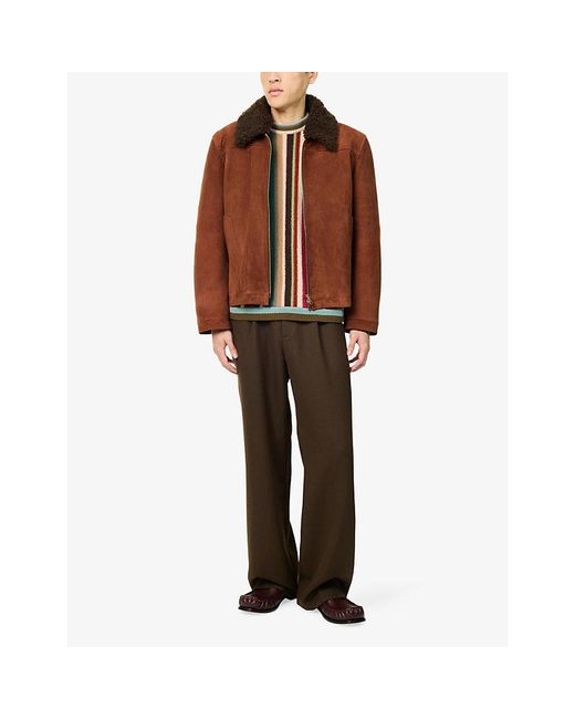Paul Smith Brown Shearling Collar Suede Jacket for men