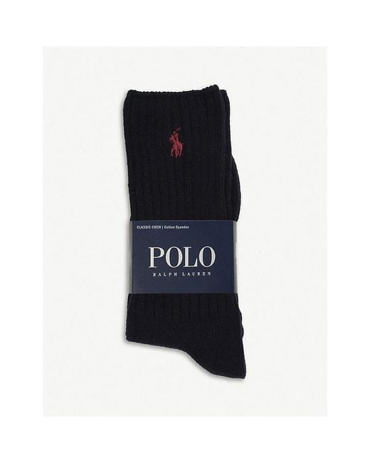 Polo Ralph Lauren Black Ribbed Cotton-Blend Socks for men