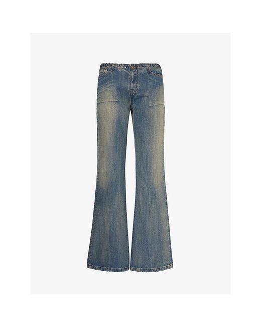 Jaded London Blue Whipstitch Faded-wash Boot-cut Low-rise Jeans